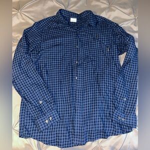 Columbia Mens Large Blue Plaid Gingham Print Shirt Long Sleeve Button-Up